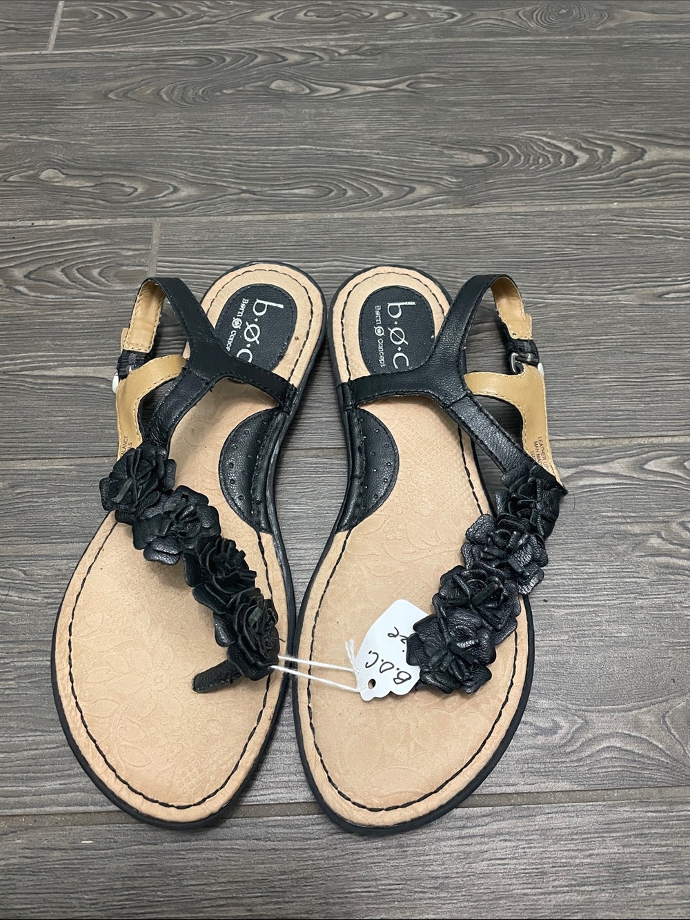 b.o.c. Black Floral Thong Sandals with Ankle Strap